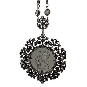 Vintage Goldette Etched Glass Medallion Necklace Read